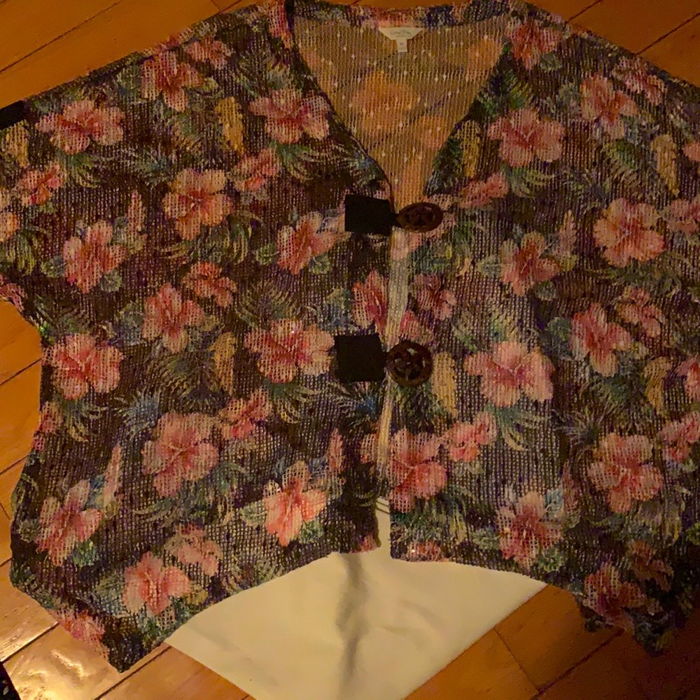 Coral Bay 3X Floral Open Stitch Blouse NWT
